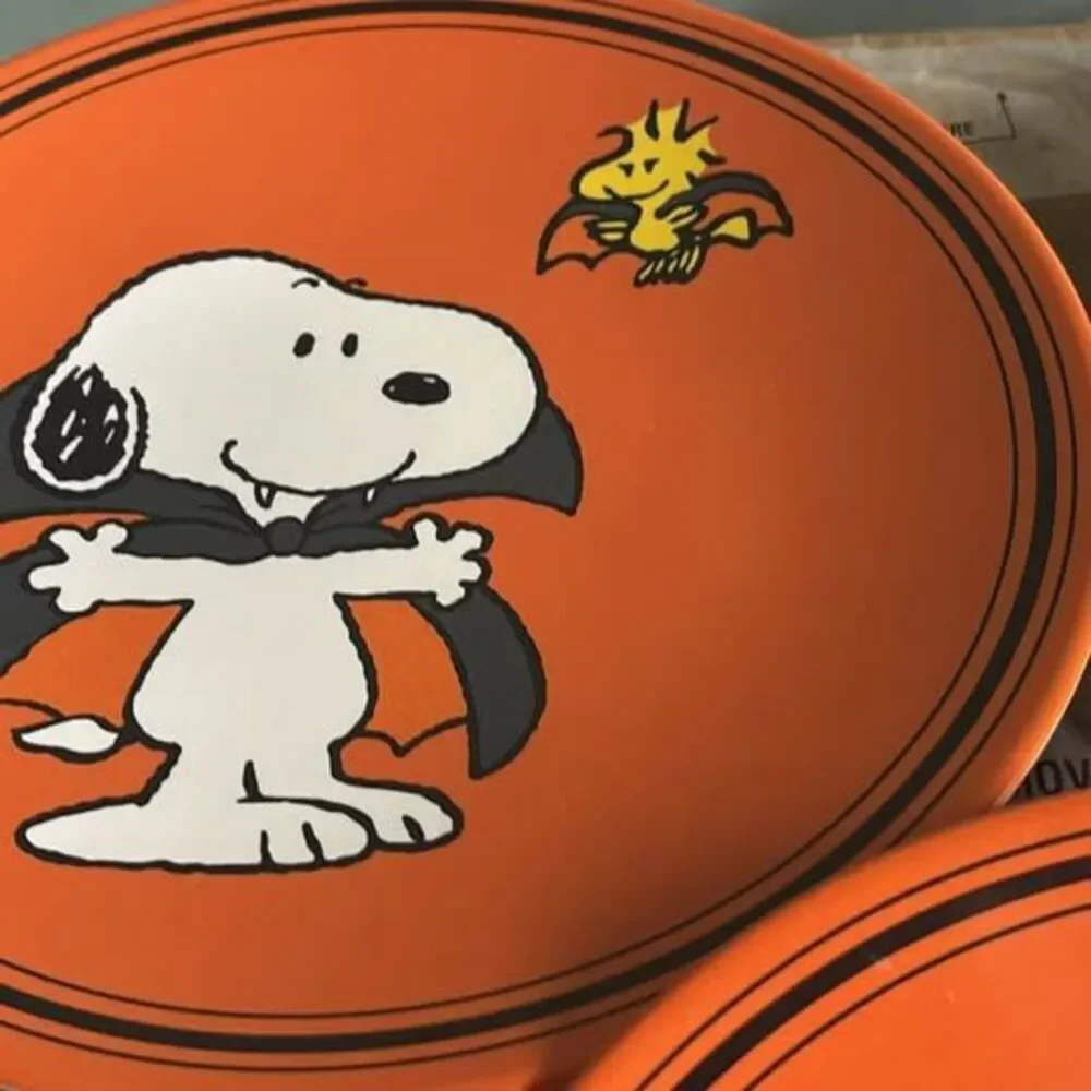 Pottery Barn Peanuts Snoopy Halloween Plate and Bowl 4 set (8 total) Melamine
